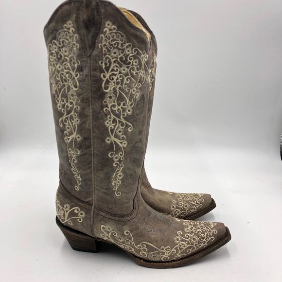Corral Women Crater Bone Embroidery Snip Toe Boots Size 9 M FLAW - Picture 4 of 11
